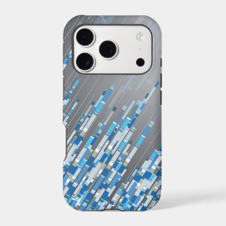 Blue Digital Mosaic Diagonal Lines Abstract Art