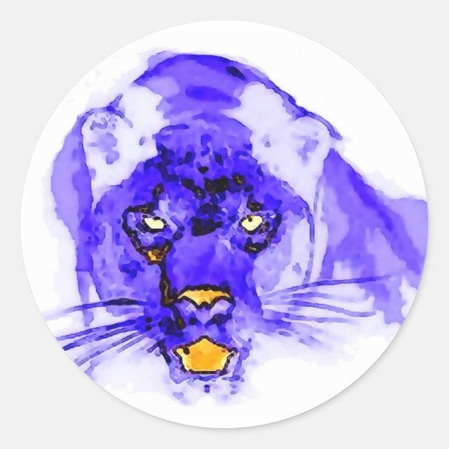 Blue Digital Pop Art Jaguar Classic Round Sticker (Front)