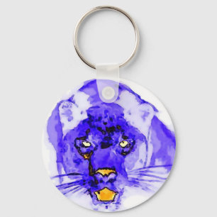 Blue Digital Pop Art Jaguar Keychain