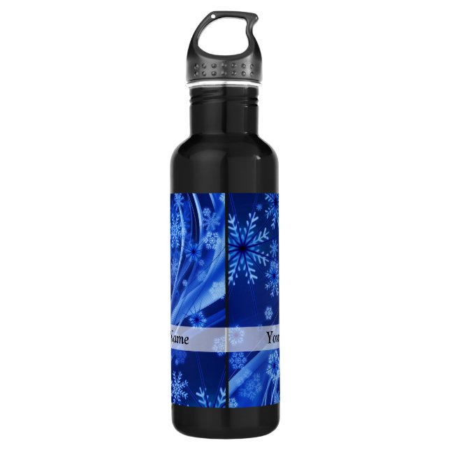 Blue digital snowflake pattern 710 ml water bottle (Front)