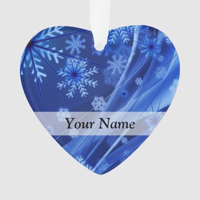 Blue digital snowflake pattern ornament (Front)