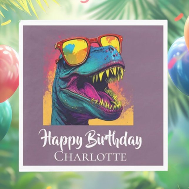  Blue Dino T- Rex Birthday Napkin ( Let’s Roar into a Dino-Mite Birthday Celebration!)