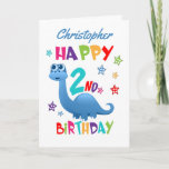 Blue Dinosaur 2nd Birthday Card<br><div class="desc">A special 2nd birthday card! This bright fun second birthday card features a blue dinosaur, some pretty stars and colorful text. A cute design for someone who will be two years old. Add the 2nd birthday child's name to the front of the card to customize it for the special boy...</div>