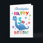 Blue Dinosaur 3rd Birthday Card<br><div class="desc">A special 3rd birthday card! This bright fun second birthday card features a blue dinosaur, some pretty stars and colourful text. A cute design for someone who will be three years old. Add the 3nd birthday child's name to the front of the card to customize it for the special boy...</div>