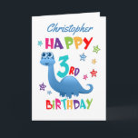 Blue Dinosaur 3rd Birthday Card<br><div class="desc">A special 3rd birthday card! This bright fun second birthday card features a blue dinosaur, some pretty stars and colourful text. A cute design for someone who will be three years old. Add the 3nd birthday child's name to the front of the card to customize it for the special boy...</div>