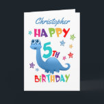 Blue Dinosaur 5th Birthday Card<br><div class="desc">A special 5th birthday card! This bright fun fifth birthday card features a blue dinosaur, some pretty stars and colourful text. A cute design for someone who will be five years old. Add the 5th birthday child's name to the front of the card to customize it for the special boy...</div>