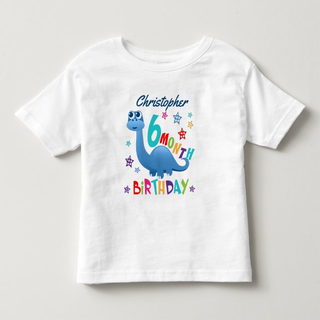 Blue Dinosaur 6 Month Birthday Toddler T-shirt (Front)