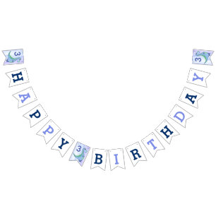 Blue Dinosaur Add Age Birthday Dino Party Bunting Flags