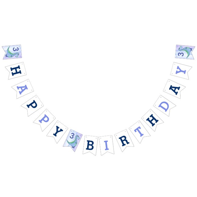 Blue Dinosaur Add Age Birthday Dino Party Bunting Flags (All)