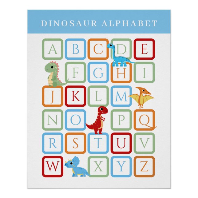 Blue Dinosaur Alphabet Educational Poster (Front)