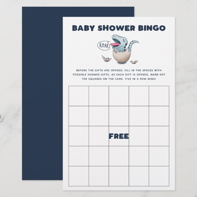 Blue Dinosaur Baby Shower Bingo Game (Front/Back)