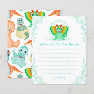 Blue Dinosaur Baby Shower Parents Advice Card
