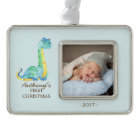 Blue Dinosaur Baby's 1st Christmas Photo Ornament