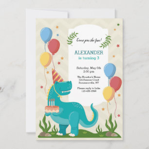 Blue Dinosaur Birthday Party  Invitation