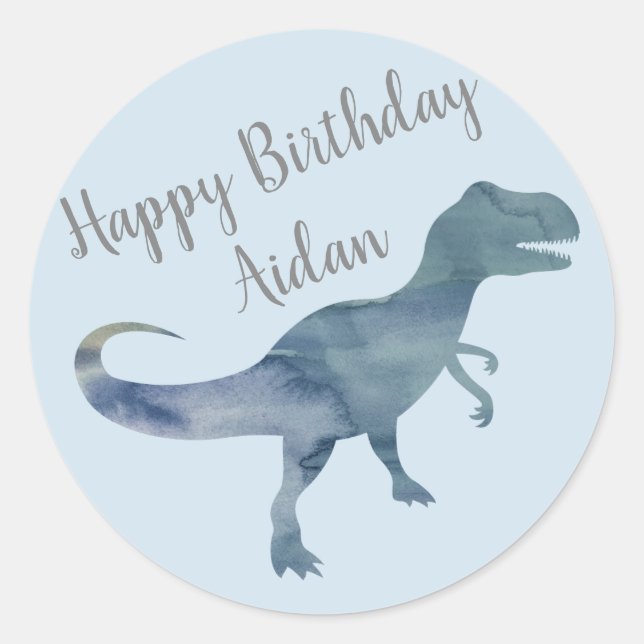 Blue Dinosaur Birthday Party Stickers (Front)