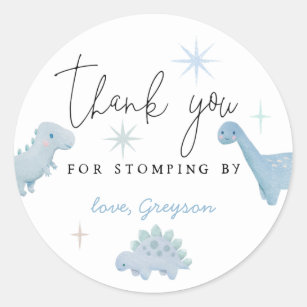 Blue Dinosaur Birthday Stomping By Favour  Classic Round Sticker