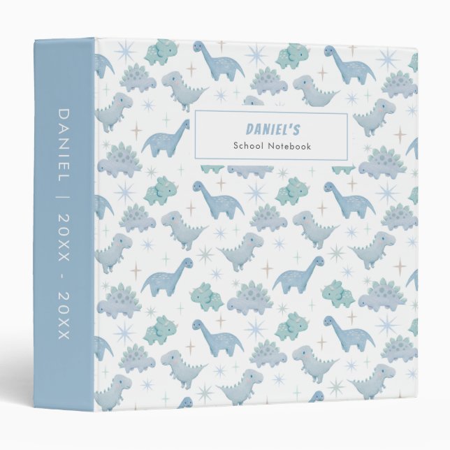 Blue Dinosaur Boy's School Notebook Binder (Front/Spine)