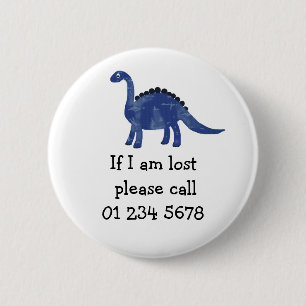 Blue Dinosaur, Child emergency, saftey 2 Inch Round Button