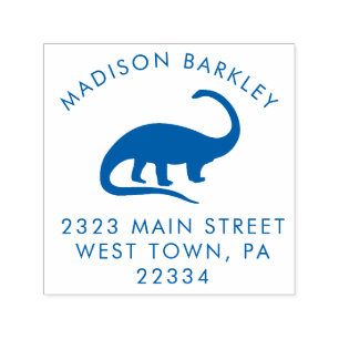Blue Dinosaur Cute Kid's Dino Return Address Stamp