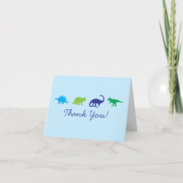 Blue Dinosaur Cute Kid's Thank You Stationary Card (Front)