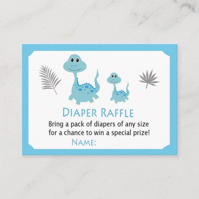 Blue dinosaur Diaper Raffle Tickets (Front)
