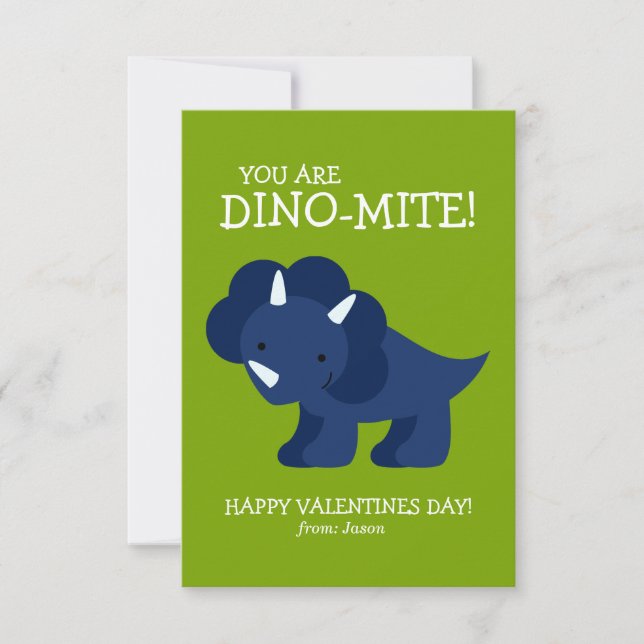 Blue Dinosaur Kids School Valentines Invitation (Front)