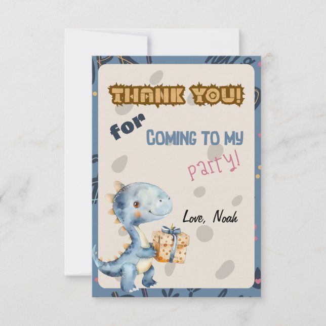 Blue Dinosaur Rawr Thank you Cards (Front)