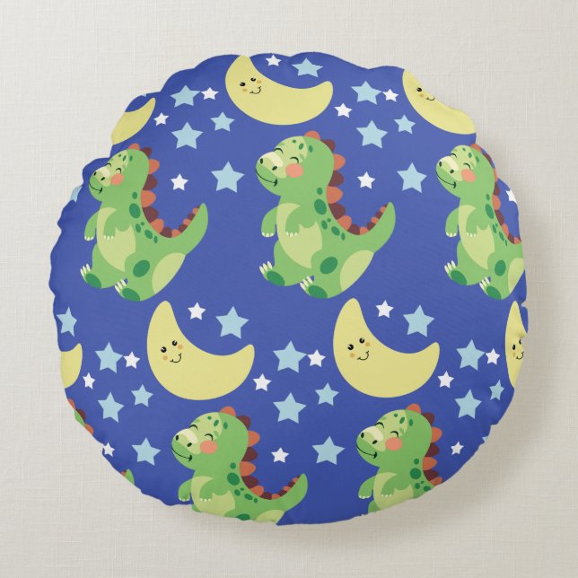 Blue Dinosaur  Round Pillow (Front)