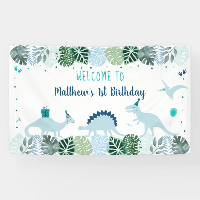 Blue Dinosaur Safari Birthday Banner (Horizontal)