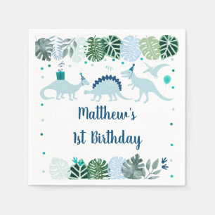 Blue Dinosaur Safari Birthday Napkin