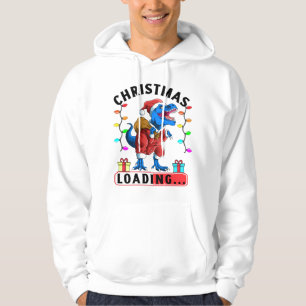 Blue Dinosaur T Rex Christmas Loading Hoodie