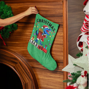 Blue Dinosaur T Rex Christmas Loading T-Shirt Small Christmas Stocking