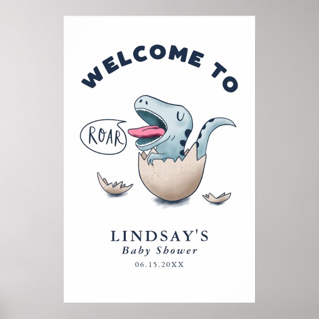 Blue Dinosaur thème Baby shower Affiche de bienven (Devant)