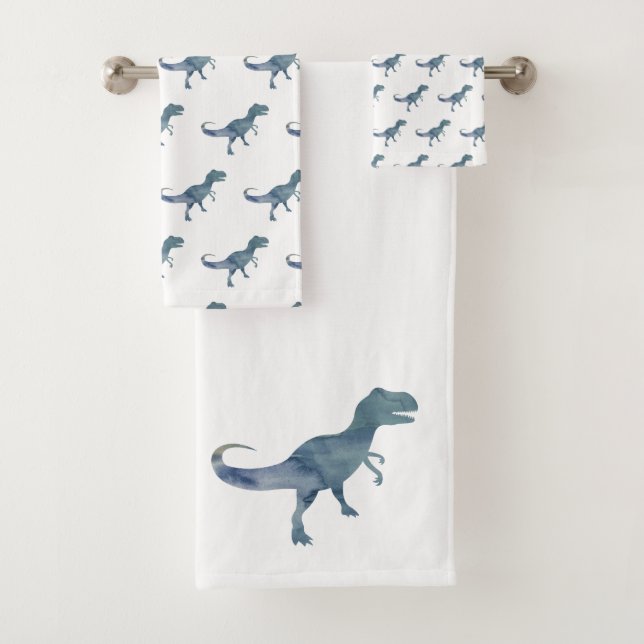 Blue Dinosaur Trex Bath Towel Set (Insitu)
