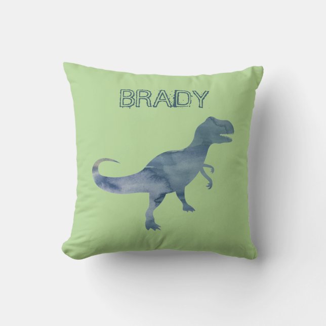 Blue Dinosaur Trex Custom Name Throw Pillow (Front)