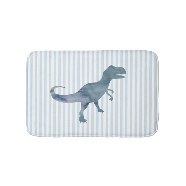Blue Dinosaur Trex Stripe Bath Mat (Front)