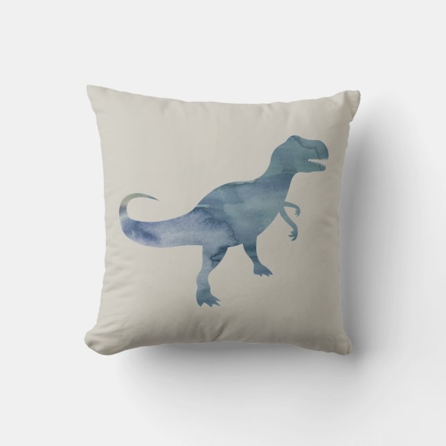 Blue Dinosaur Trex Throw Pillow (Front)
