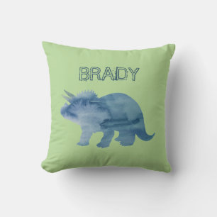 Blue Dinosaur Triceractop Custom Name Throw Pillow