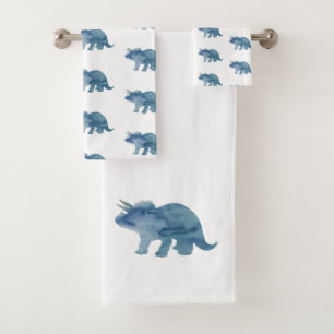 Blue Dinosaur Triceratops Bath Towel Set