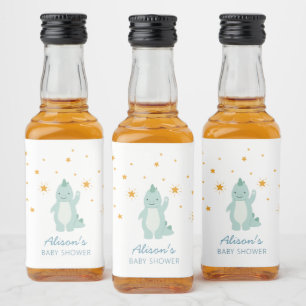 Blue Dinosaur Twinkle Star Baby Shower Boy Mini Liquor Bottle Label