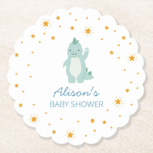 Blue Dinosaur Twinkle Star Baby Shower Boy Party  Paper Coaster
