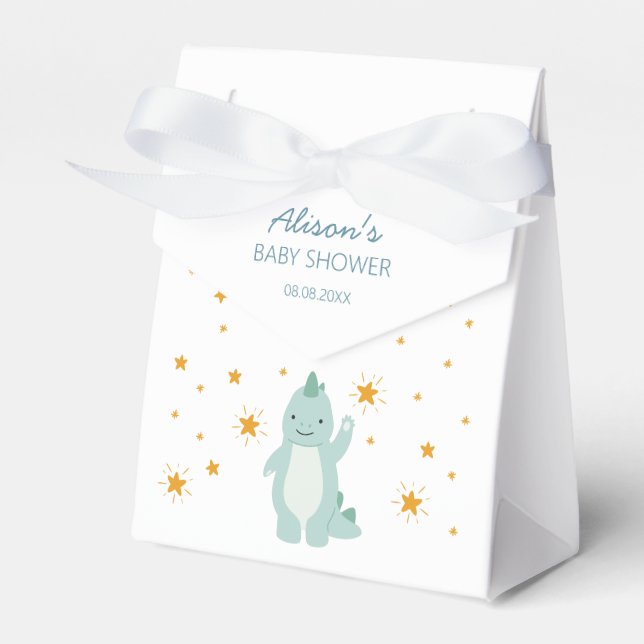 Blue Dinosaur Twinkle Stars Baby Boy Shower Favor Box (Front Side)