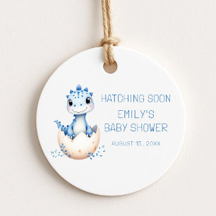 Blue Dinosaur Watercolor Hatching Soon Baby Shower Favour Tags