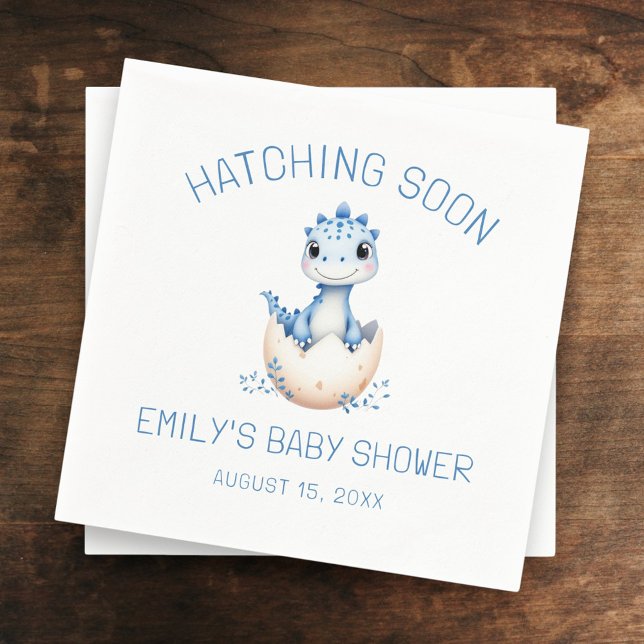Blue Dinosaur Watercolor Hatching Soon Baby Shower Napkin (Creator Uploaded)