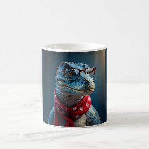 Blue dinosaur wearing a Christmas scarf Coffee Mug