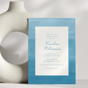 Blue Dip Dye Coastal Bridal Shower Elegant Script  Invitation