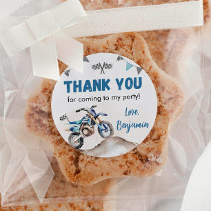 Blue Dirt Bike Boy Birthday Party Classic Round Sticker