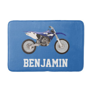 Blue Dirt Bike Name Bath Mat