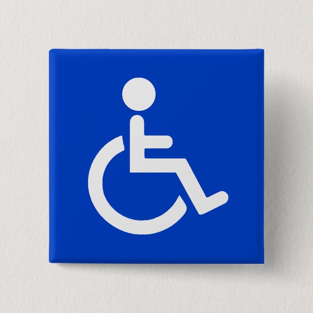 Blue disabled symbol 2 inch square button (Front)