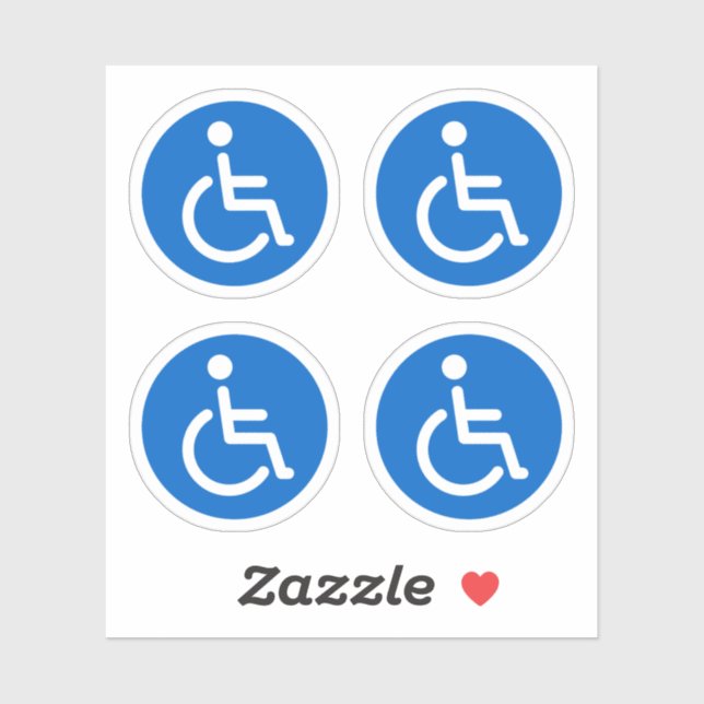 Blue disabled symbol, round stickers, set of four (Sheet)